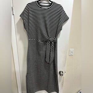 SPANX Black and White Striped Midi Dress